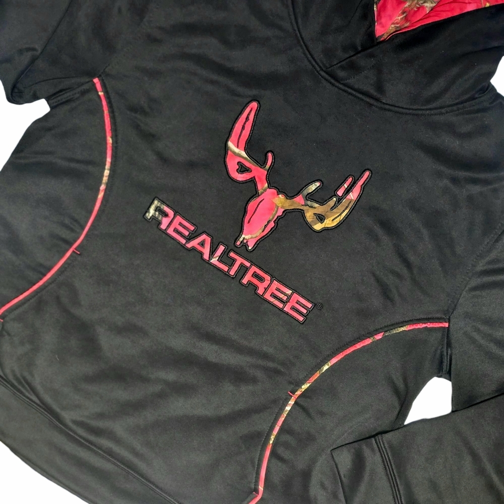 🔵Realtree Cottonwood Canyon Black Neon Pink Camo Print Graphic Logo Hoodie Lrg